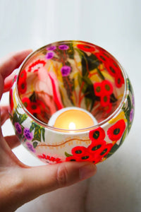 Glowing Glass Tealight Candle Holder - Australian Wildflower Flowering Gum - Candle Cottage
