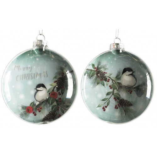 Green Winter Bird Decal Bauble 10cm