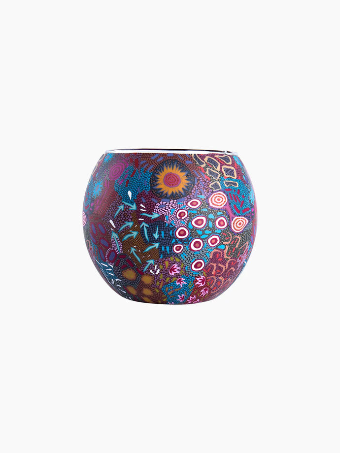 Glowing Glass Tealight Candle Holder - Aboriginal Women's Dreaming