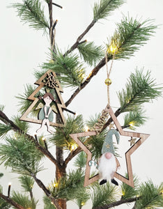 Santa & Angel in Tree & Star Hanging Decoration