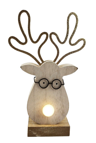 Reindeer with Glasses and Light up Nose Decoration