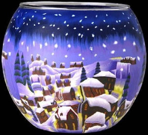 Glowing Glass Tea Light Holder - Winter Snowy Town A2187
